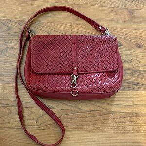 Clare Red Woven Leather Shoulder Bag